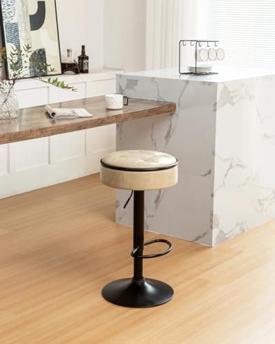 Round Storage Bar Stools Set of 2 with Adjustable Height, Swivel Linen Bar Chair for Kitchen Counter and Dining Room, Grey