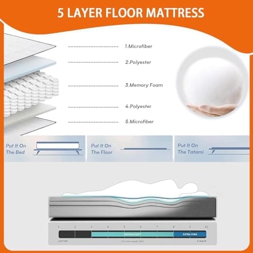 Foldable Japanese Futon Mattress for Camping, Guest Room - Twin, Grey