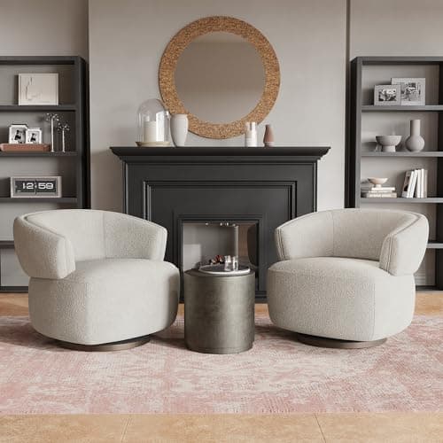 RoyalCraft Oversized Swivel Armchair Set of 2, Griege Upholstery, Modern Living Room Chair