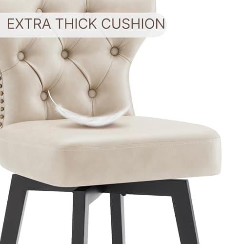 Beige Nailhead Trim Barstools 26" Swivel Kitchen Island Stools, Set of 4