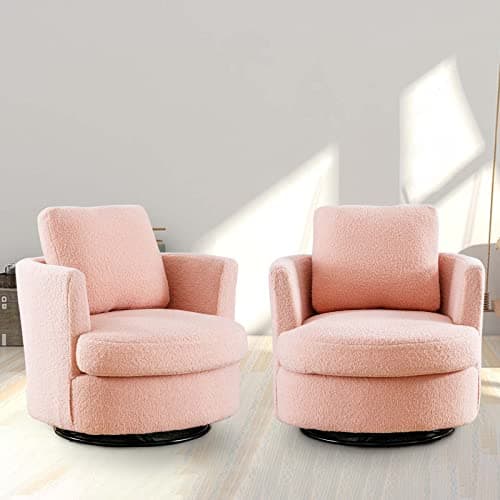 Set of 2 Modern Swivel Barrel Chairs for Nursery, Living Room, Bedroom - Light Blue