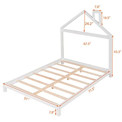i-POOK Montessori Full Size Solid Wood Platform Bed, White