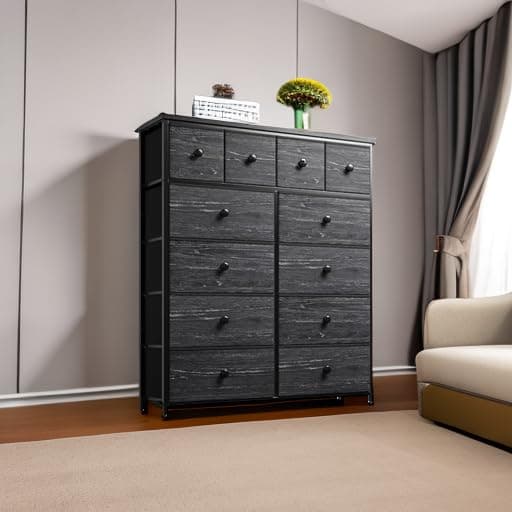 EnHomee Black Dresser for Bedroom with 12 Drawers, 40.7 W x 43.8 H, Fabric Storage