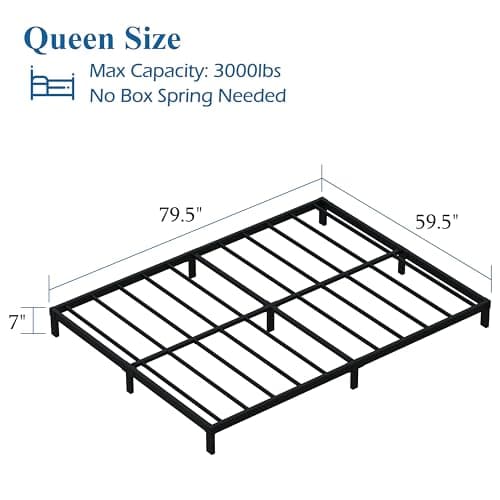 Heavy Duty 7-Inch Queen Bed Frame, Black, Max Storage, Easy Assembly