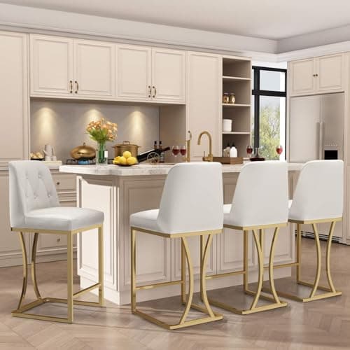 Silver Metal Frame Grey Bar Stools Set of 4 with Footrest