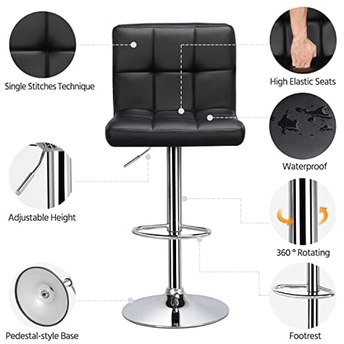 Set of 2 Modern Adjustable Bar Stools with Backrest and Footrest