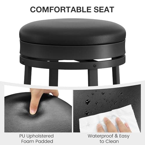 IDEALHOUSE Black Backless Swivel Bar Stools Set of 2, 24" Counter HeightPU Leather & Metal