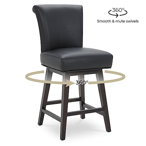 CHITA 26 Inch Modern Faux Leather Swivel Bar Stool Set of 2, Black Back