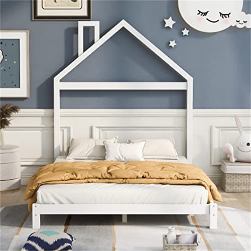 i-POOK Montessori Full Size Solid Wood Platform Bed, White