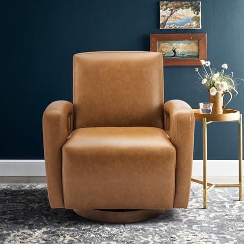 Lightbrown Faux Leather Swivel Chair Set, Solid Wooden Base, Ergonomic Backrest