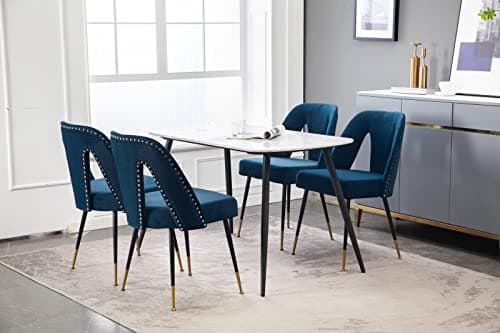 Modern Velvet Bar Stools Set with Gold Black Legs, Blue, Set of 2