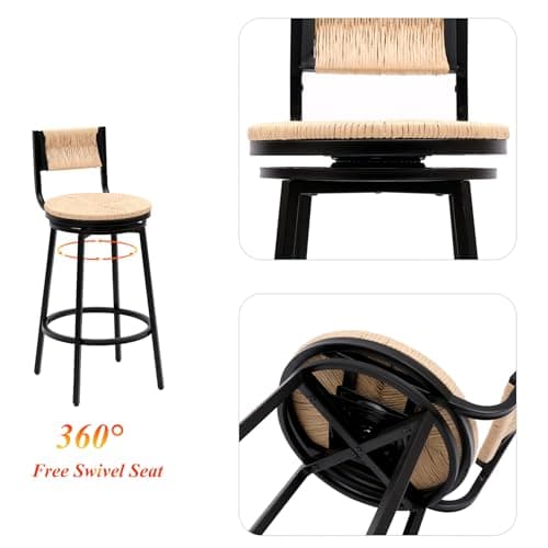 Handwoven Swivel Bar Stools Set of 2, Counter Height Bar Chairs, 36 H