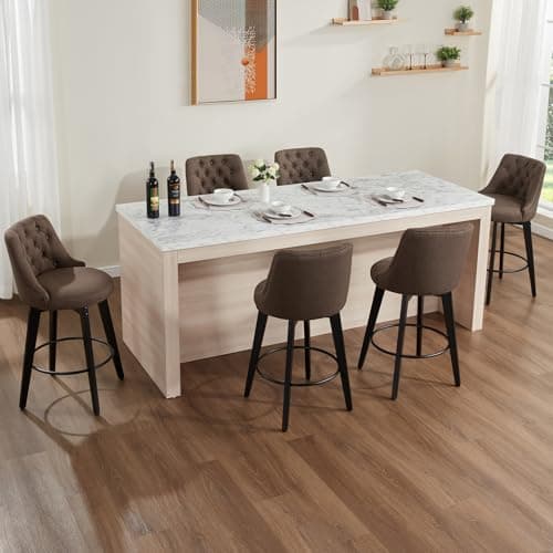 Beige Farmhouse Counter Height Bar Stool Set of 4 Kitchen Island Chairs