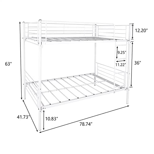 Heavy Duty Metal Twin Over Twin Bunk Bed, Black, 78.74L x 41.73W x 63H
