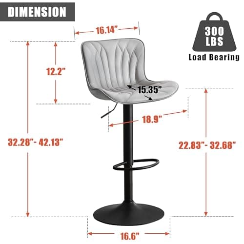 YOUNUOKE Counter Height Swivel Bar Stools, Light Grey Faux Leather, Set of 2