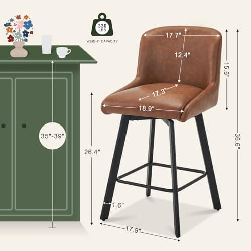 4-Piece 26''H Brown Faux Leather Bar Stool Set with Back