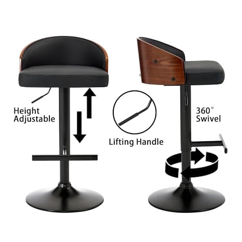 2pcs Swivel Bar Stools, Scratch-Resistant Faux Leather, Black, Kitchen & Dining Room