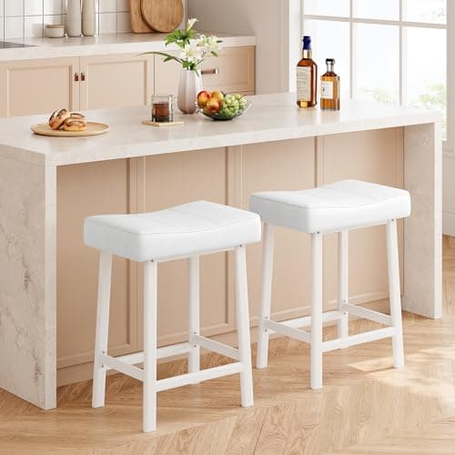 Counter Height Bar Stools Set, 24" White Upholstered Barstools for Kitchen Island