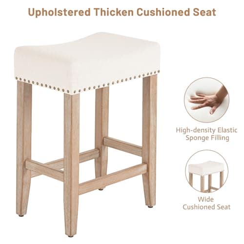 Furniliving Beige Upholstered Bar Stools Set of 2, 25.7 Inch Counter Height