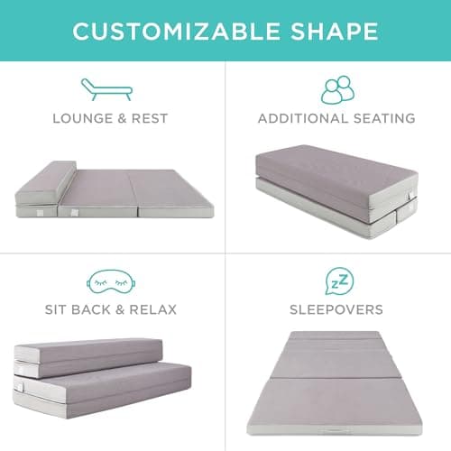 Best Choice 4in Portable Full-Size Tri-Fold Camping Mattress - Grey