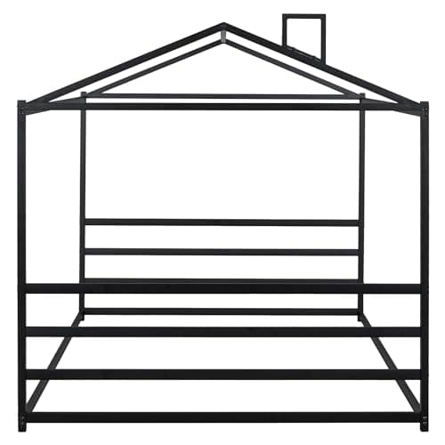 Queen Size Metal House Bed for Kids, Black