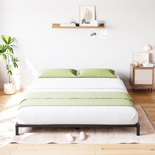 IDEALHOUSE Full Size Heavy Duty Metal Bed Frame, No Box Spring Needed, Black, Easy Assembly
