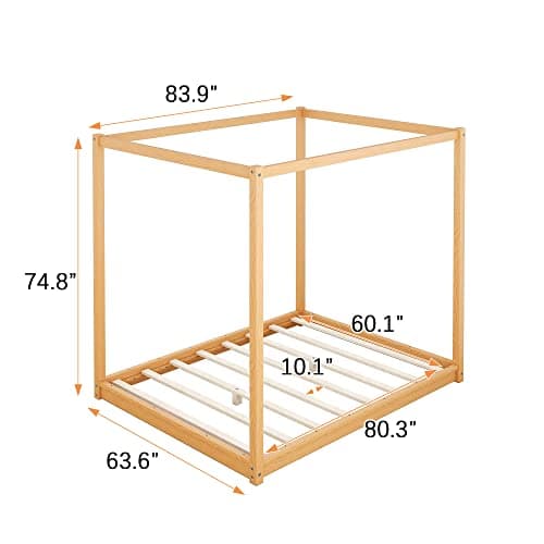 Merax Modern Queen Size Wood Canopy Bed - No Box Spring Needed/EasyAssembly