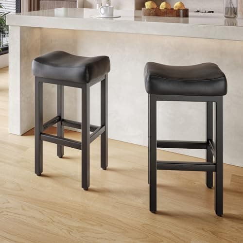 24 Inch Bonded Leather Bar Stools Set, Gray/White, Kitchen Island Counter Height