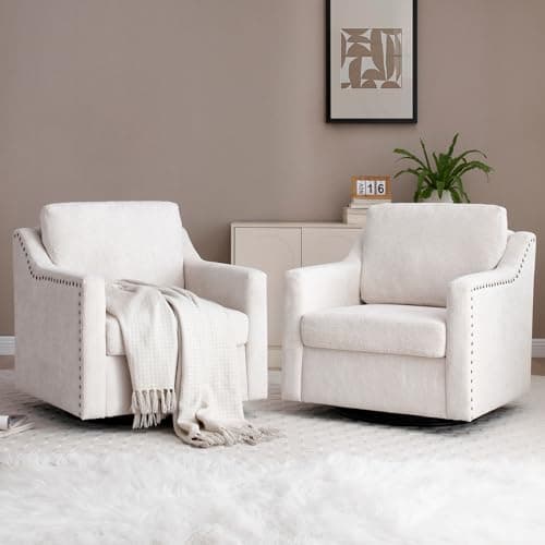 Mid Century Modern Oversized Swivel Chenille Arm Chair for Living Room