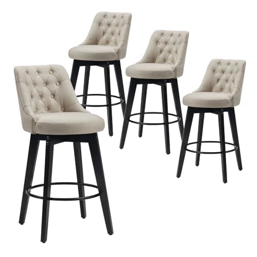 Virabit Linen Beige Counter Height Swivel Bar Stool Set (4, with Back)