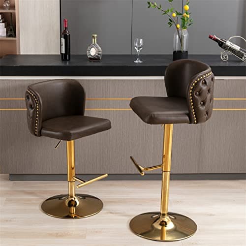 Adjustable Swivel Bar Stools Set of 2, PU Leather Upholstered Bar Chairs, Beige