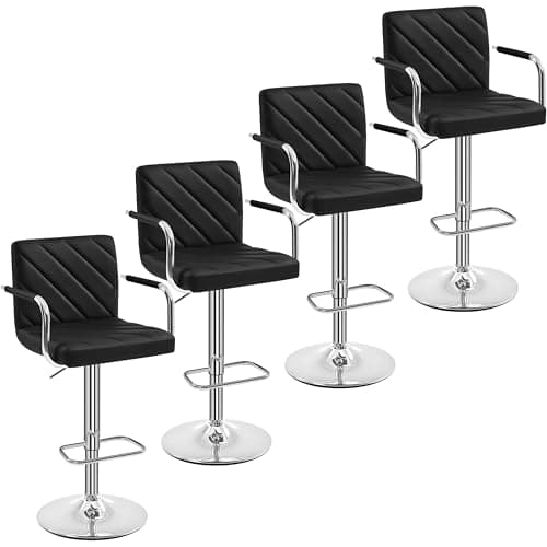 Yaheetech Height Adjustable Swivel Bar Stools Set of 2 White with Back Armrest Footrest