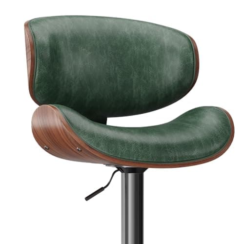Bentwood Bar Stool Set, Adjustable Height with Footrest, PU Leather, Black Kitchen Bar Chairs
