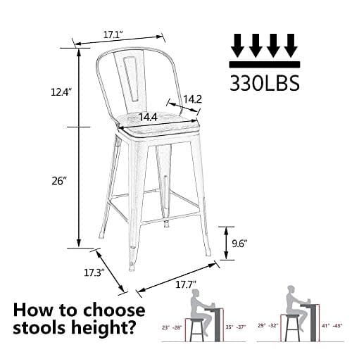 Alunaune 26" Swivel Metal Bar Stool Set, Matte Black, Industrial Style
