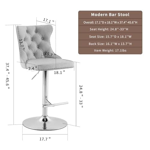 Navy Velvet Swivel Bar Stools, Tufted Back, Silver Chrome Base (2 Pcs)
