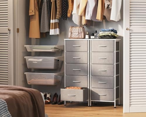 Sturdy Steel Frame Light Grey 5-Drawer Dresser Chest of Drawers
