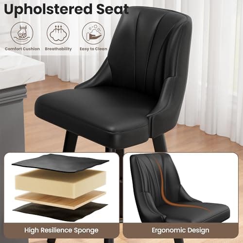 Counter Height Swivel Bar Stool Set, Black, 24" PU Leather, Kitchen Dining Room