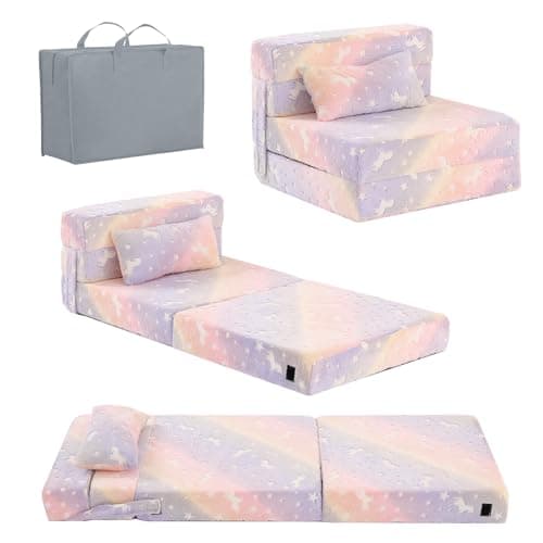 Tiita Kids Foldable Futon Bed Mattress Sofa with Storage Bag, Plush Grey