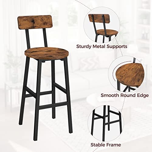 Rustic Brown Bar Stools, Set of 2 with Footrest, 24.4 Inches