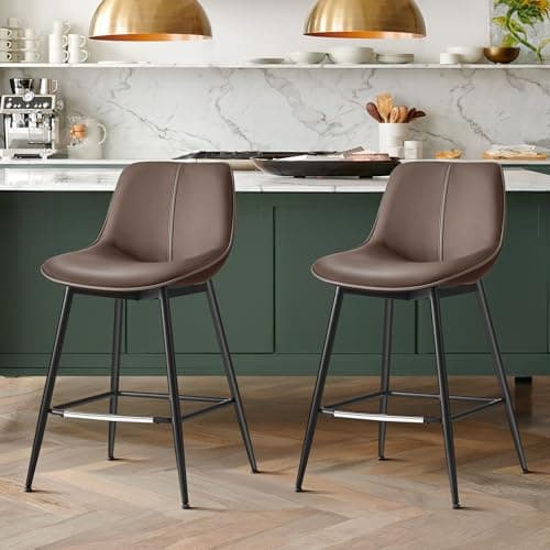 VASAGLE Set of 2 Ergonomic Counter Height Bar Stools with Back, 24.4-Inch, Caramel Brown
