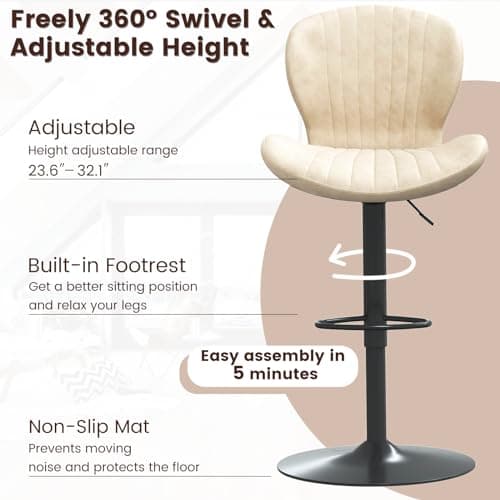 Waleaf Beige Faux Leather Bar Stools Set of 4