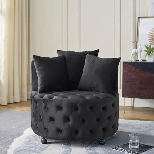 i-POOK Velvet Swivel Barrel Accent Chair with Button Tufted Design and 3 Pillows