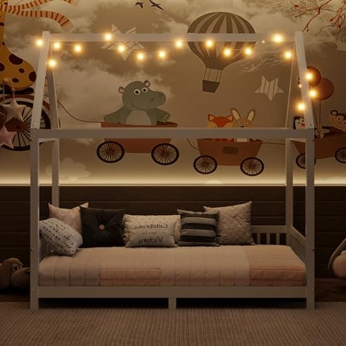 Harper & Bright Twin Montessori Floor Bed with Fence Rails (White)