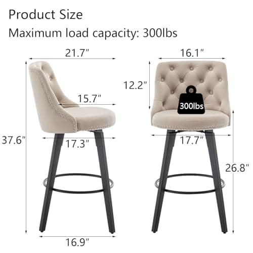 Beige Velvet Button Back Bar Stool Set, 4 Pack for Kitchen Island