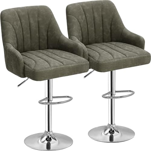 VECELO Counter Height Bar Stool Set, Swivel PU Gray