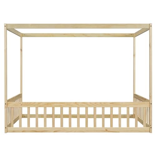 Montessori Safety-Fenced Floor Bed for Girls & Boys, No Box Spring Needed,Natural