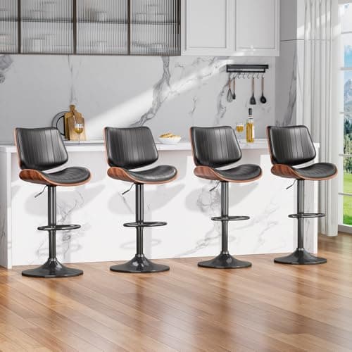 Mid-Century Modern Black Bentwood Barstool Set with Footrest, Kitchen Counter, Island, & Dining Room