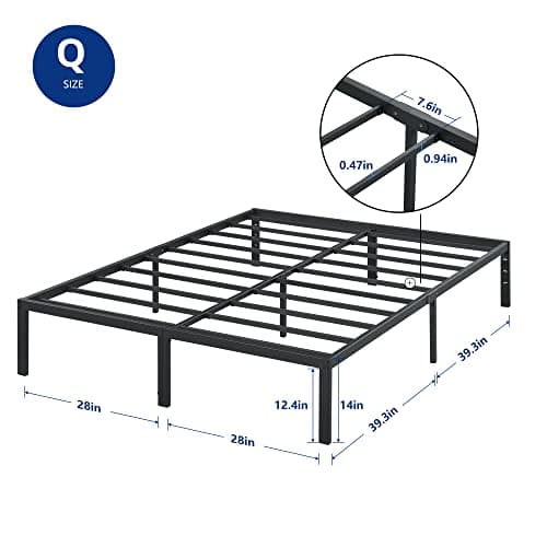 Olee Sleep Queen Size Anti-Slip Steel Bed Frame, Maximum Storage, Black