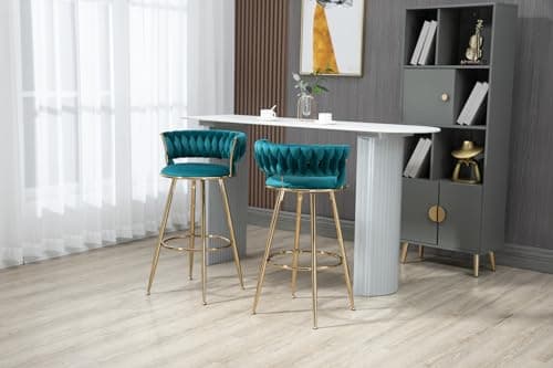 Velvet Bar Stools Set of 2, 35 Height with Back and Footrest, Modern Kitchen Chairs for Pub Bar Cafe Home