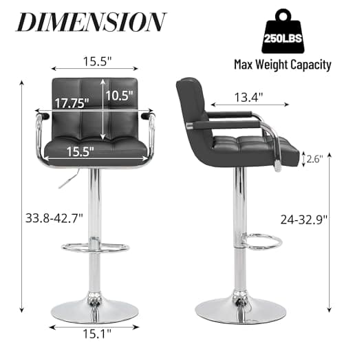 Set of 4 Modern PU Leather Bar Stools for Kitchen/Island, Black